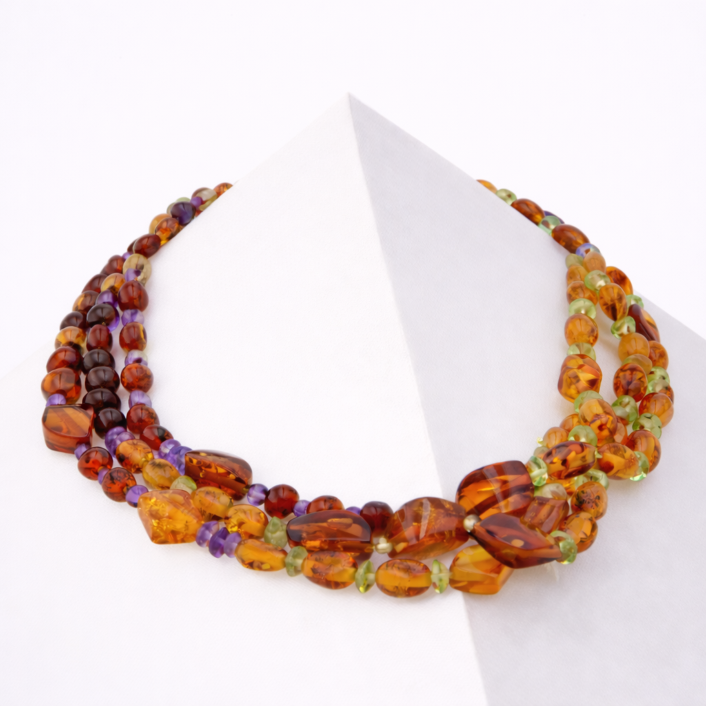Multicolor Baltic Amber, Amethyst, Peridot Beaded Bracelet