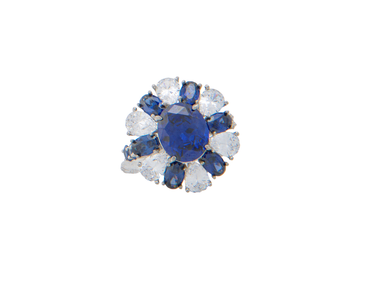 Sterling Silver Sapphire Blue Cubic Zirconia Flower Ring