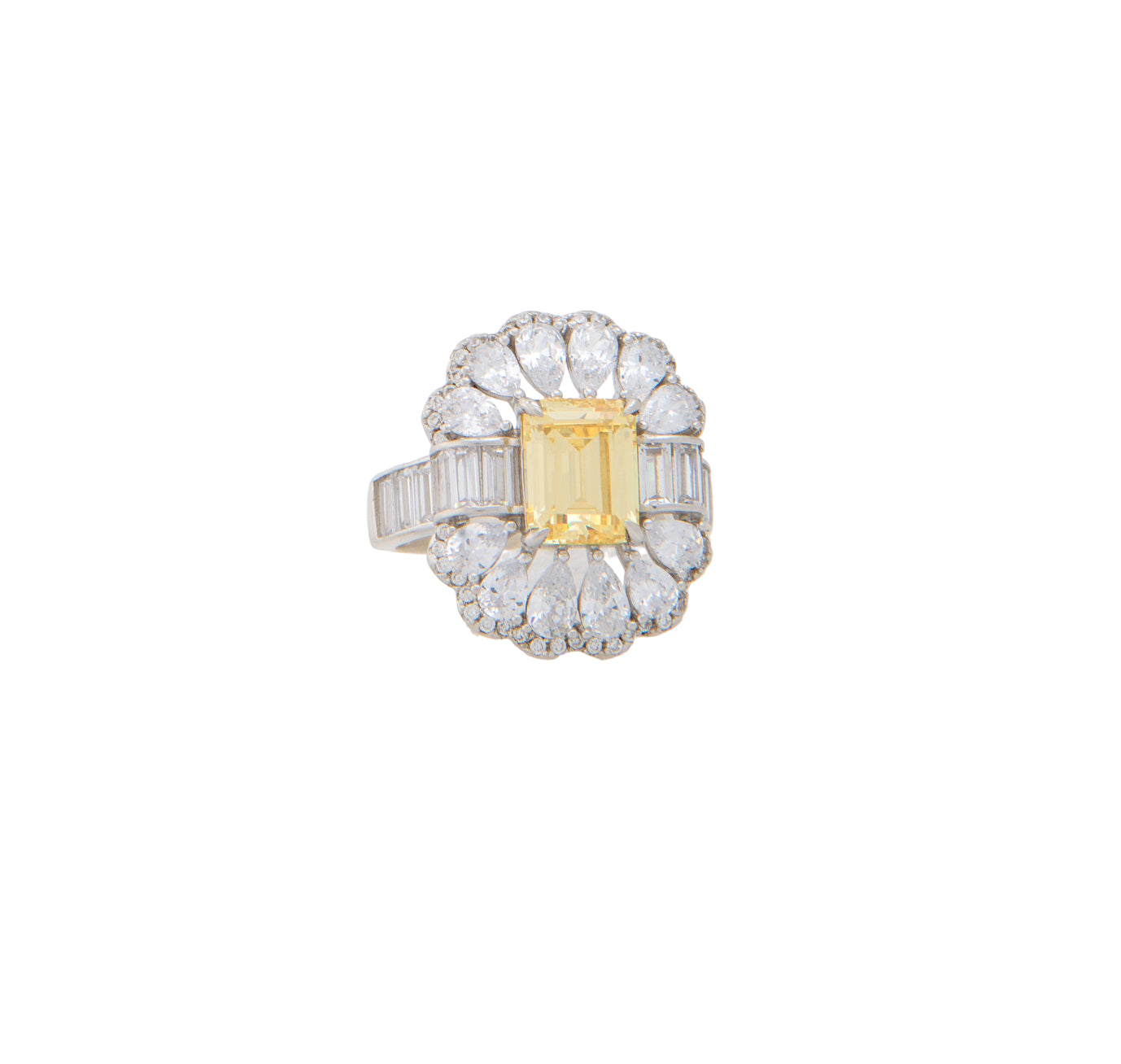 Sterling Silver Large Yellow Cubic Zirconia Ring