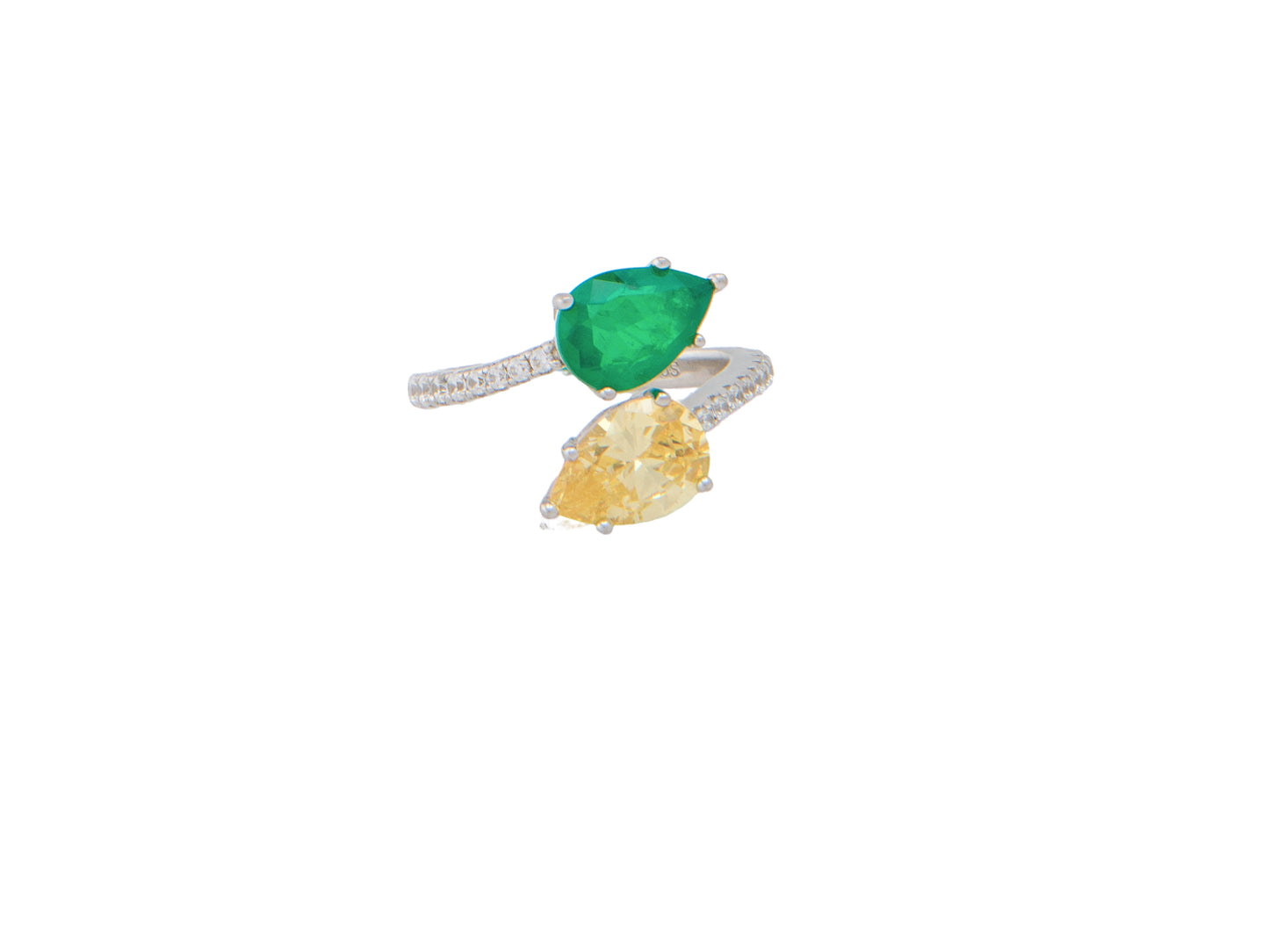 Sterling Silver Green And Yellow Cubic Zirconia Ring
