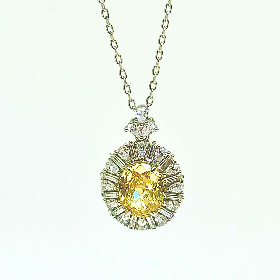 Canary Yellow and Clear CZ Pendant Necklace