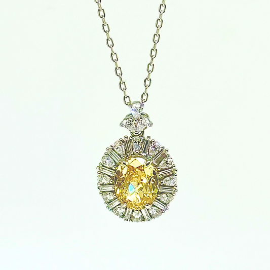 Canary Yellow and Clear CZ  Pendant Necklace