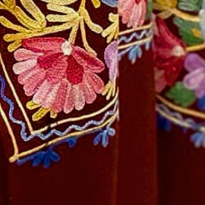 Shawl - Maroon color Woolen Shawl with multi-color Aari embroidery