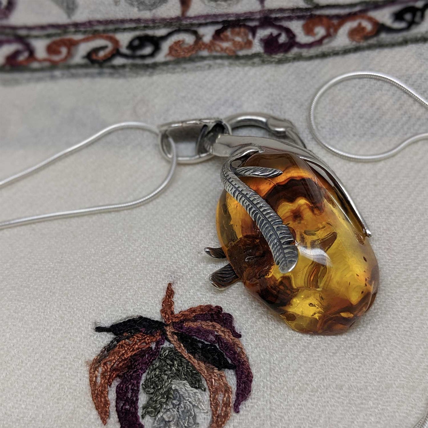 Cognac Color Baltic Amber One of a kind Heron Pendant on a Sterling Silver Chain