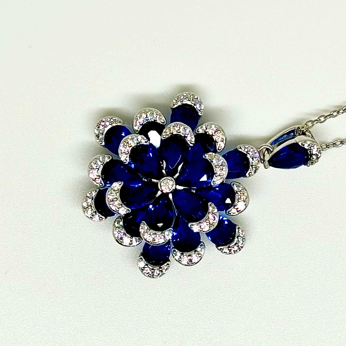 Sapphire Blue and Clear Cubic Zirconia Pendant Necklace