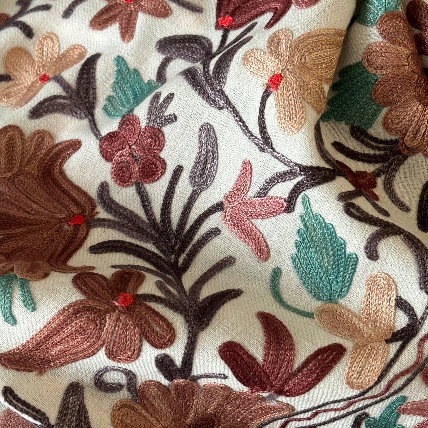 Ivory Color Shawl with Multi Color Aari Embroidry