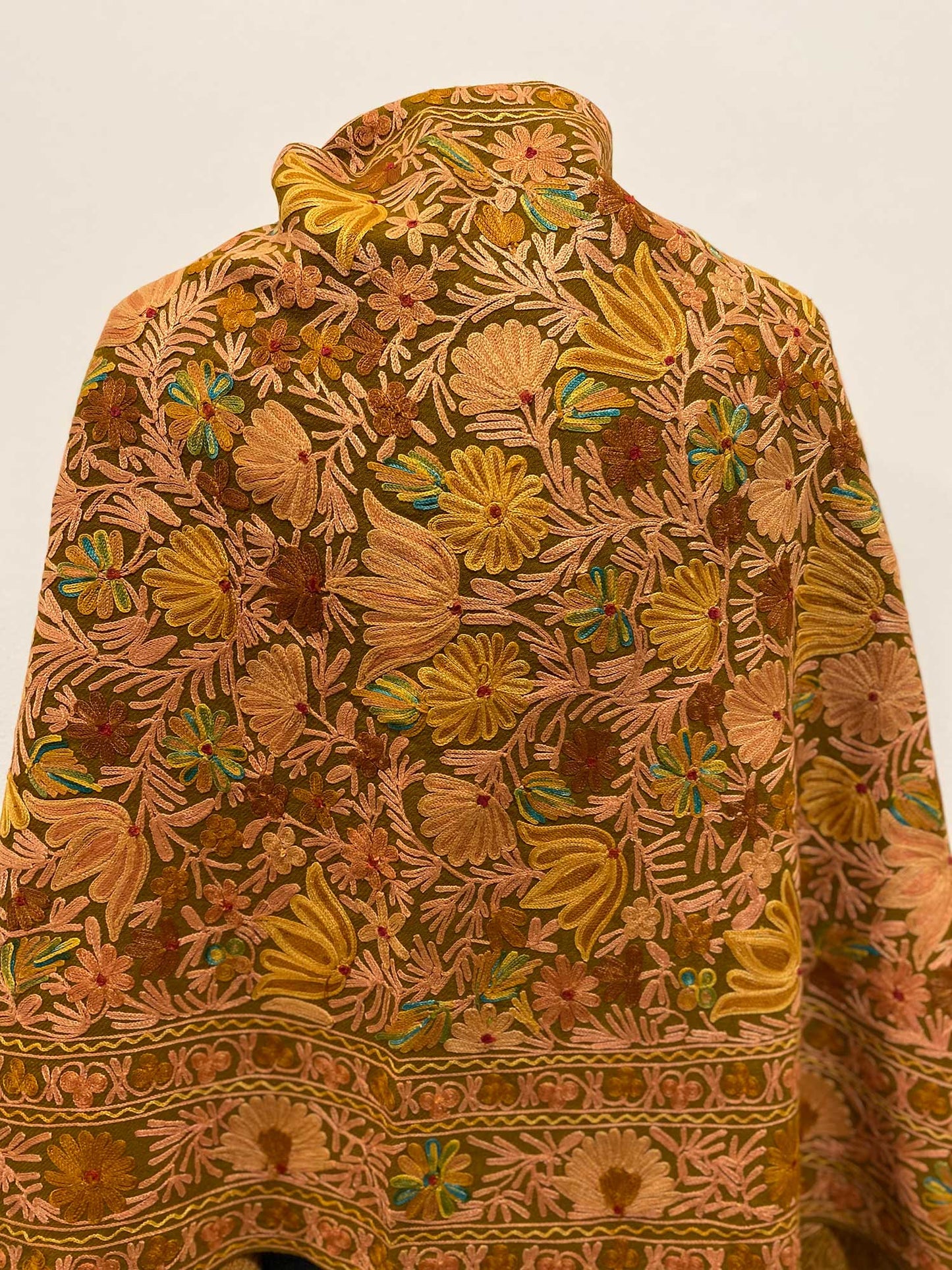 Shawl - Golden Dream wool embroidered Kashmiri Shawl