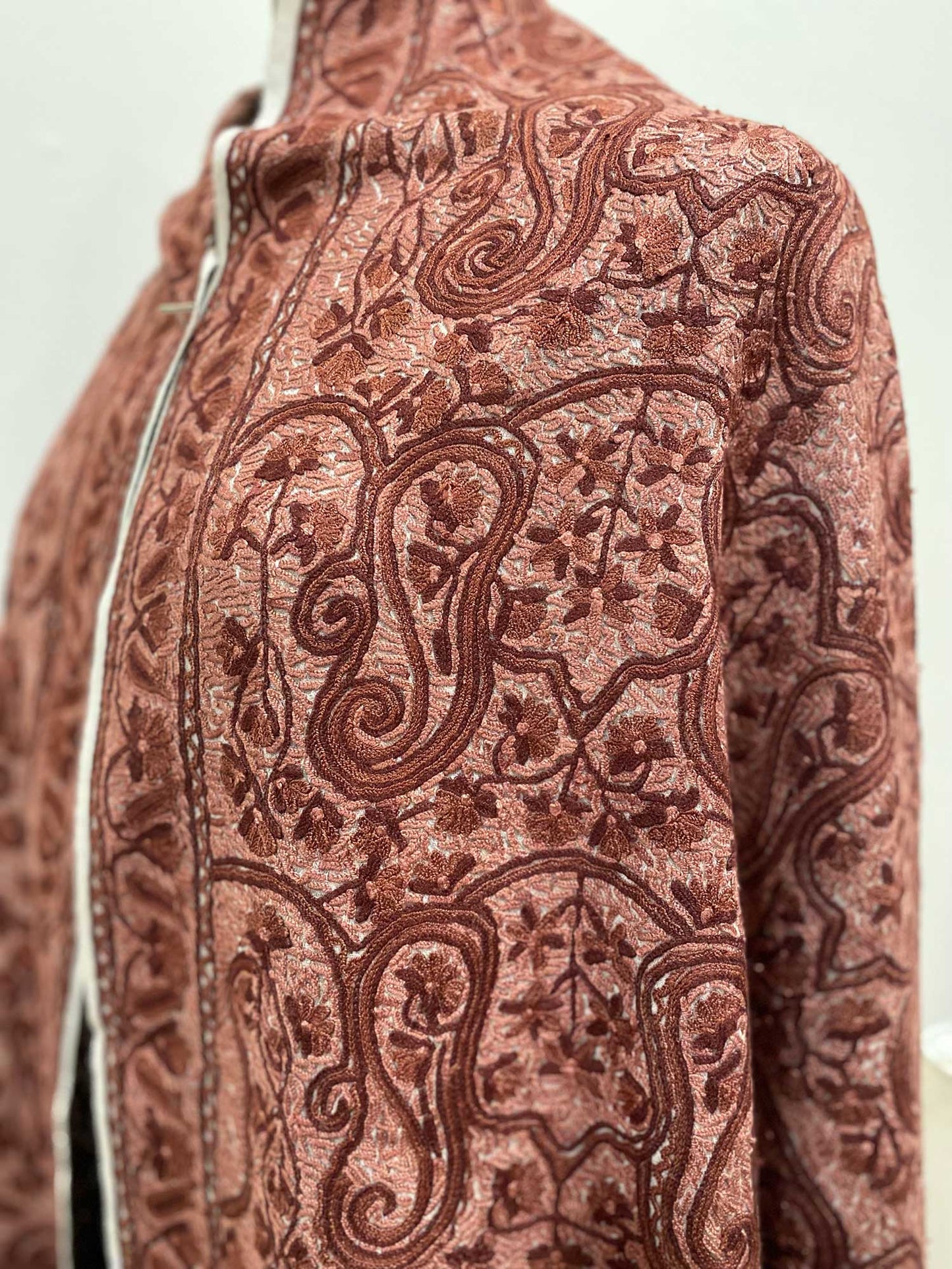 Shawl - Woolen Shawl Ivory Color with Brown Hand Embroidery