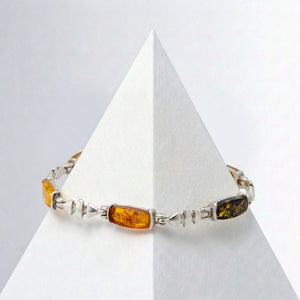 Multicolor Baltic Amber Rectangle Silver Bracelet