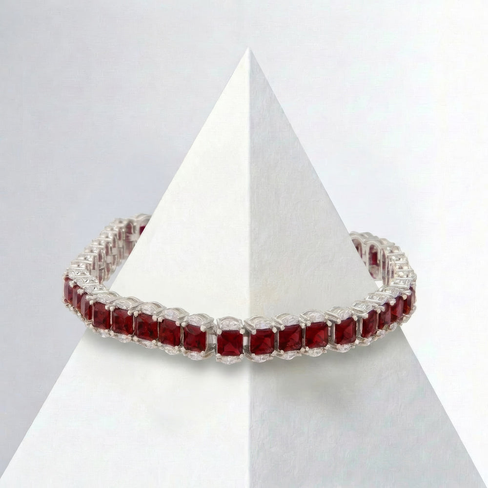 Sterling Silver Ruby Red CZ Fancy Bracelet
