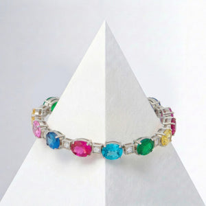 Sterling Silver Multicolor Cubic Zirconia Fancy Bracelet