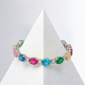 Sterling Silver Multicolor Cubic Zirconia Fancy Bracelet