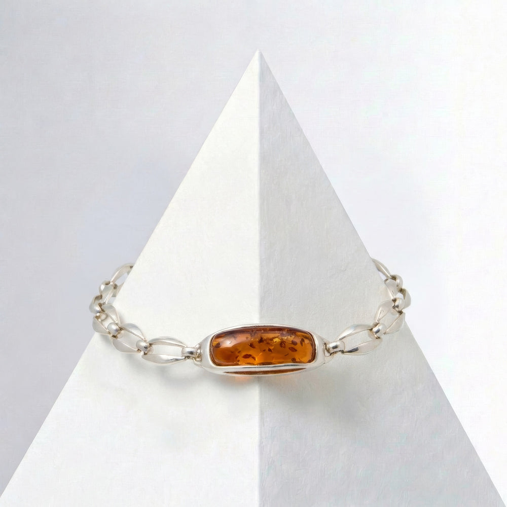 Cognac Baltic Amber Sterling Silver Chain Bracelet