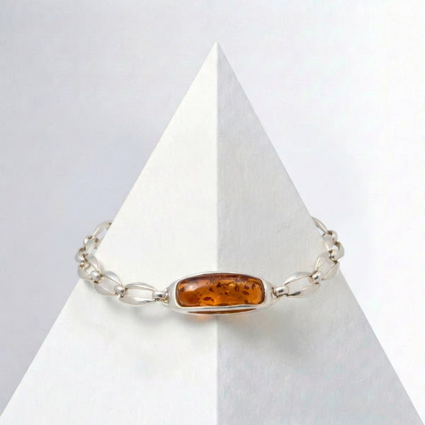 Cognac Baltic Amber Sterling Silver Chain Bracelet