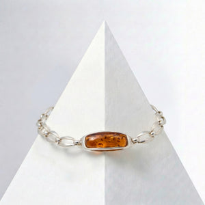 Sterling Silver Cognac Baltic Amber Chain Bracelet