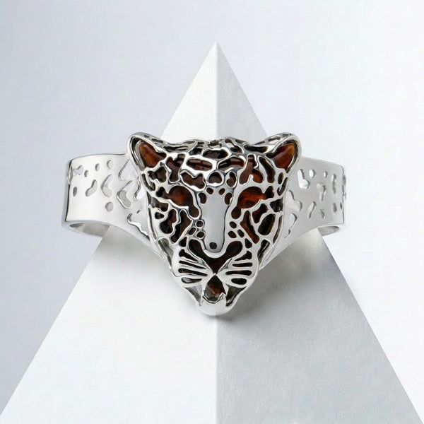 Cognac Baltic Amber Sterling Silver Jaguar Cuff