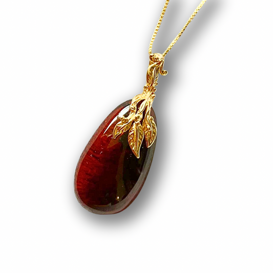 Cherry Color Baltic Amber Pendant Necklace