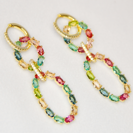 Sterling Silver Gold Plated Multi Color CZ Earrings