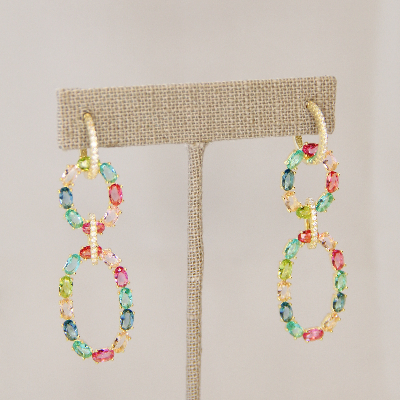 Sterling Silver Gold Plated Multi Color CZ Earrings