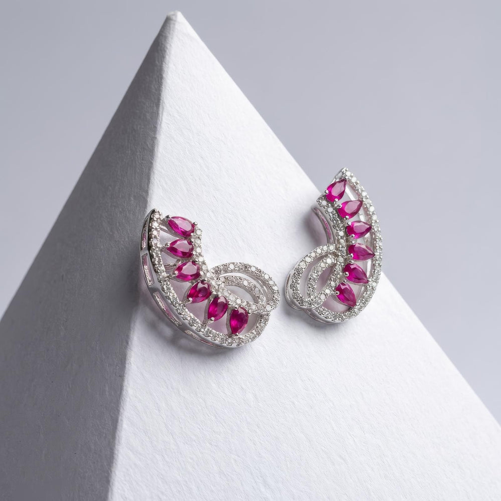 Ruby Red Cubic Zirconia Swirl Earrings