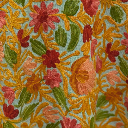 Shawl - Green Woolen Shawl with Multi-color Aari embroidery