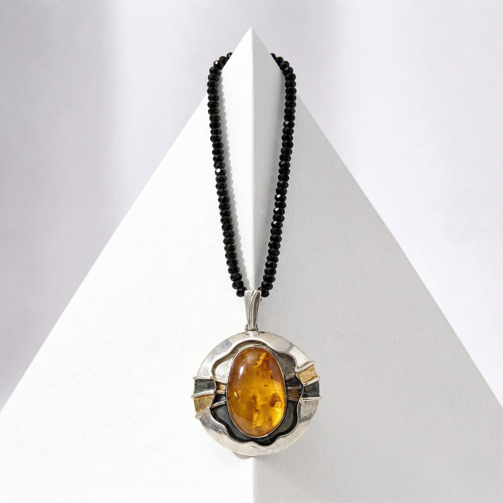 Butterscotch Baltic Amber Disc Pendant Necklace