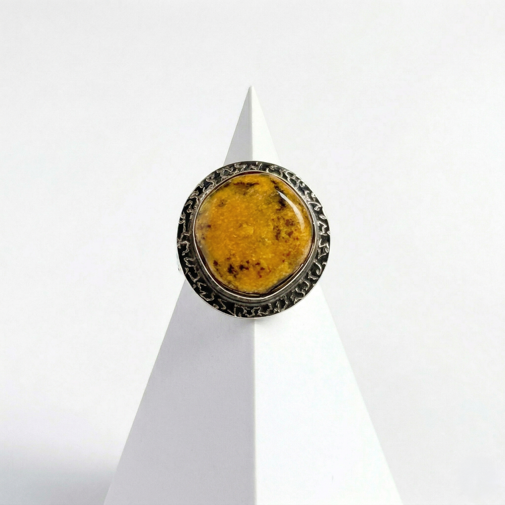 Butterscotch Baltic Amber Round Sterling Silver Ring