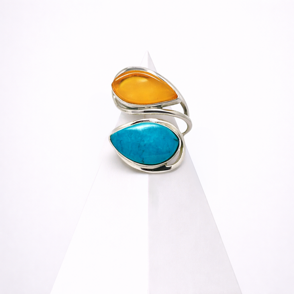 Butterscotch Baltic Amber With Turquoise Ring