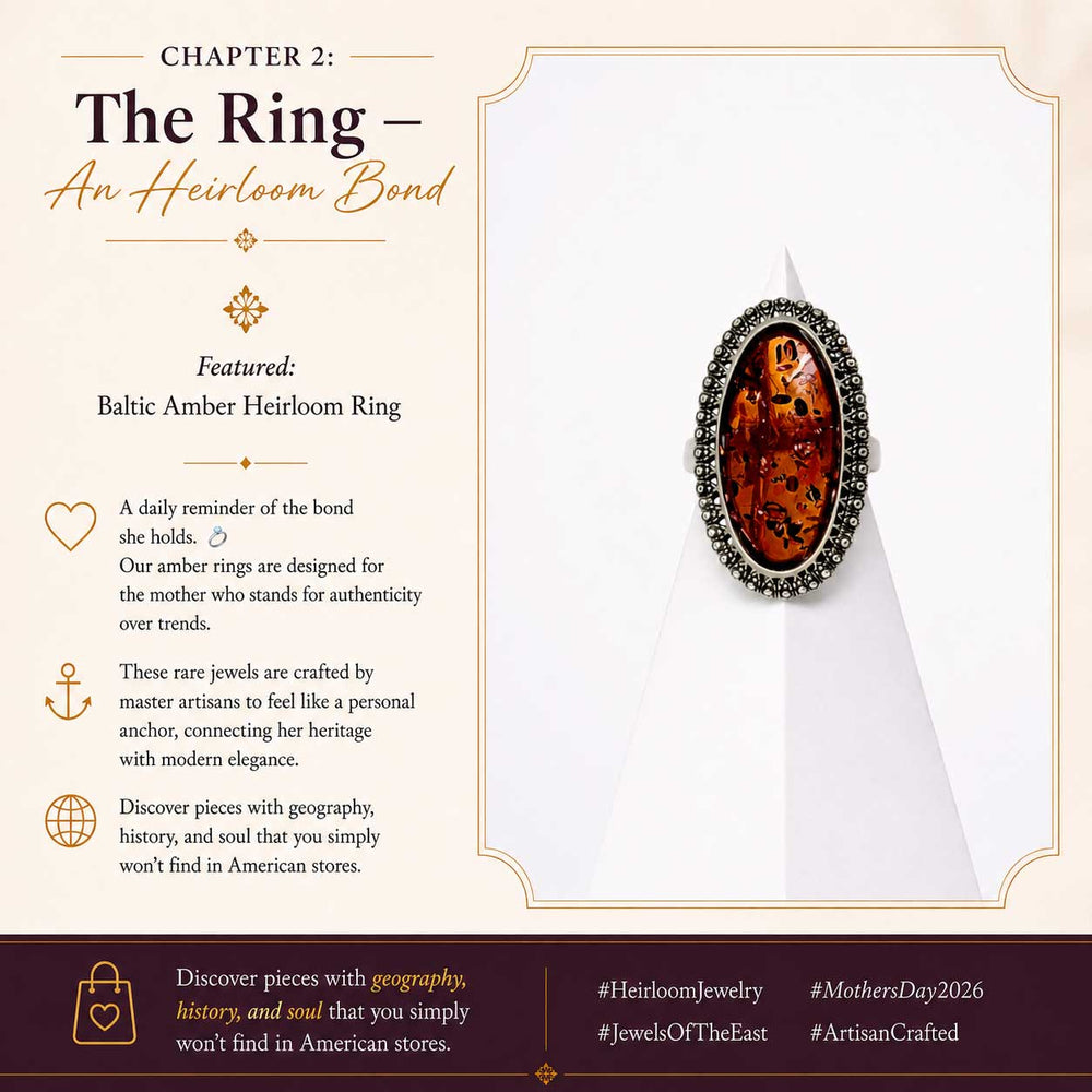 Cognac Baltic Amber Oval Antique Style Ring
