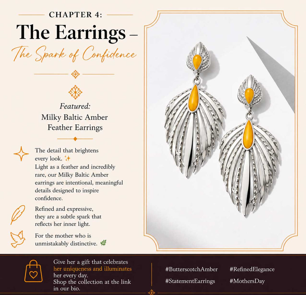 Milky Baltic Amber Feather Earrings
