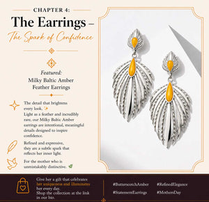 Milky Baltic Amber Feather Earrings