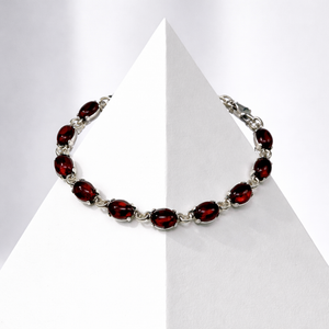 Cherry Baltic Amber Oval Sterling Silver Bracelet