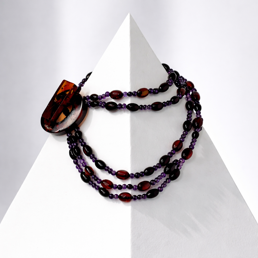 Cherry Baltic Amber And Amethyst Beaded Bracelet