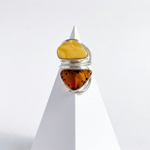 Cognac And Butterscotch Baltic Amber Adjustable Ring