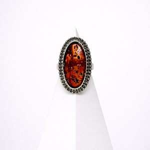 Cognac Baltic Amber Oval Antique Style Ring