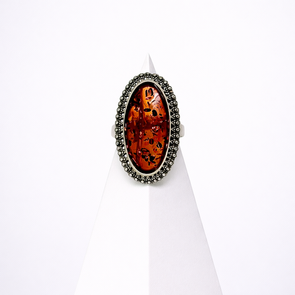 Cognac Baltic Amber Oval Antique Style Ring