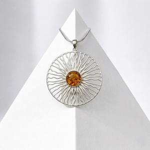 Cognac Baltic Amber Sun Pendant Necklace