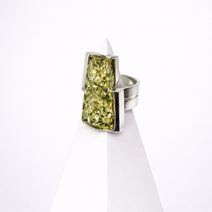 Green Baltic Amber Modern Large Statement Ring