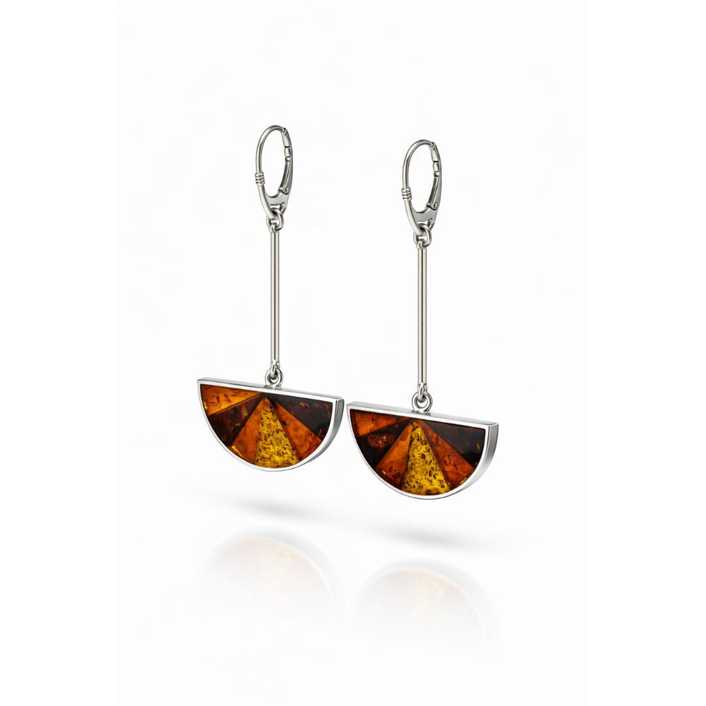 Multicolor Baltic Amber Half Moon Large Dangle Earrings