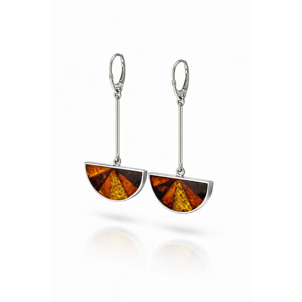 Multicolor Baltic Amber Half Moon Large Dangle Earrings