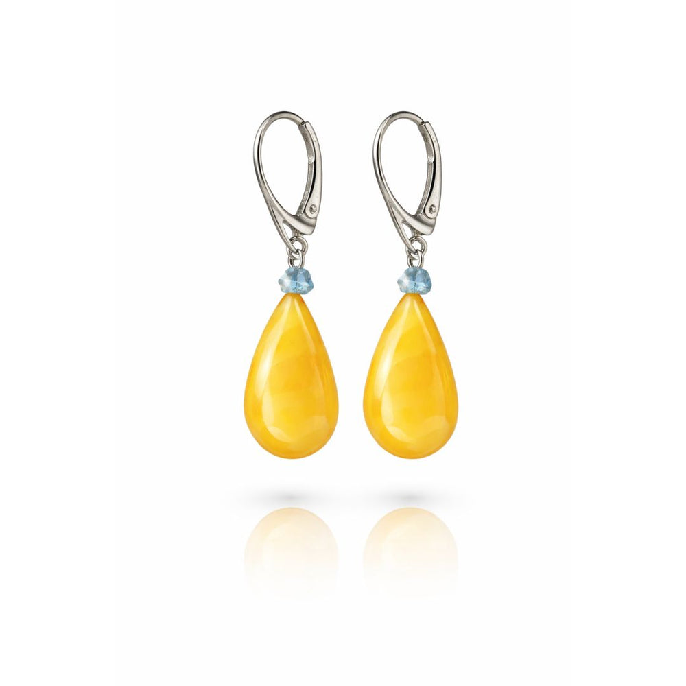 Milky Baltic Amber And Aquamarine Earrings
