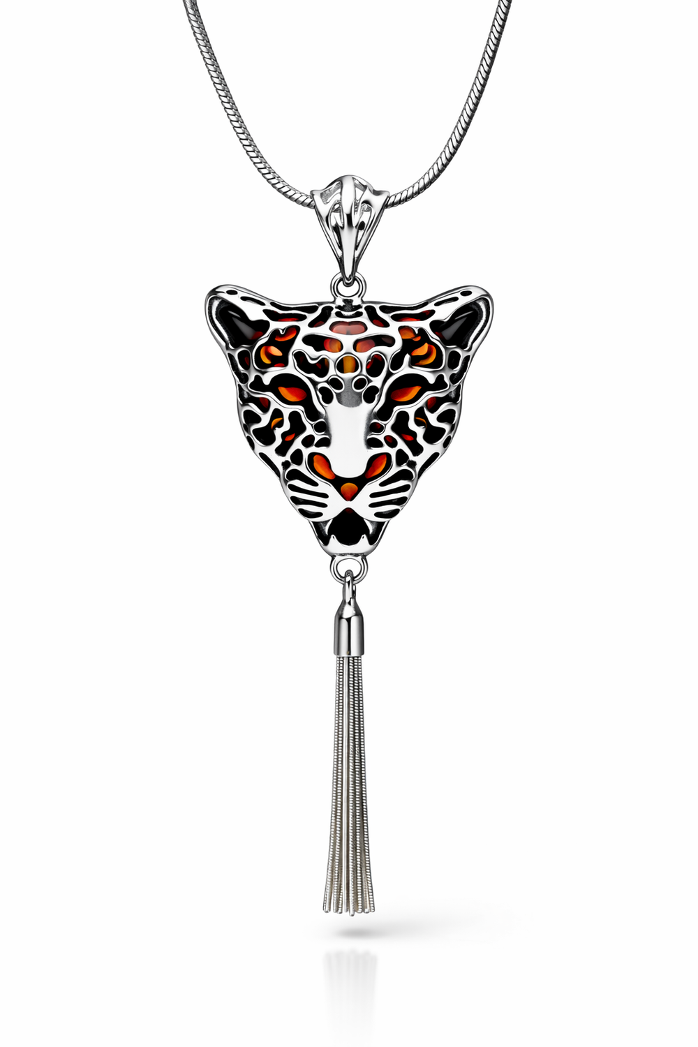 Cognac Baltic Amber Sterling SilverJaguar Pendant Necklace