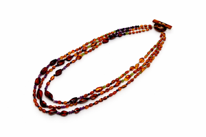 Multicolor Baltic Amber, Peridot And Amethyst Bead Necklace