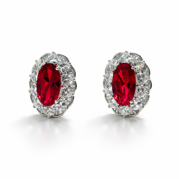 Ruby Red Oval Cubic Zirconia Earring