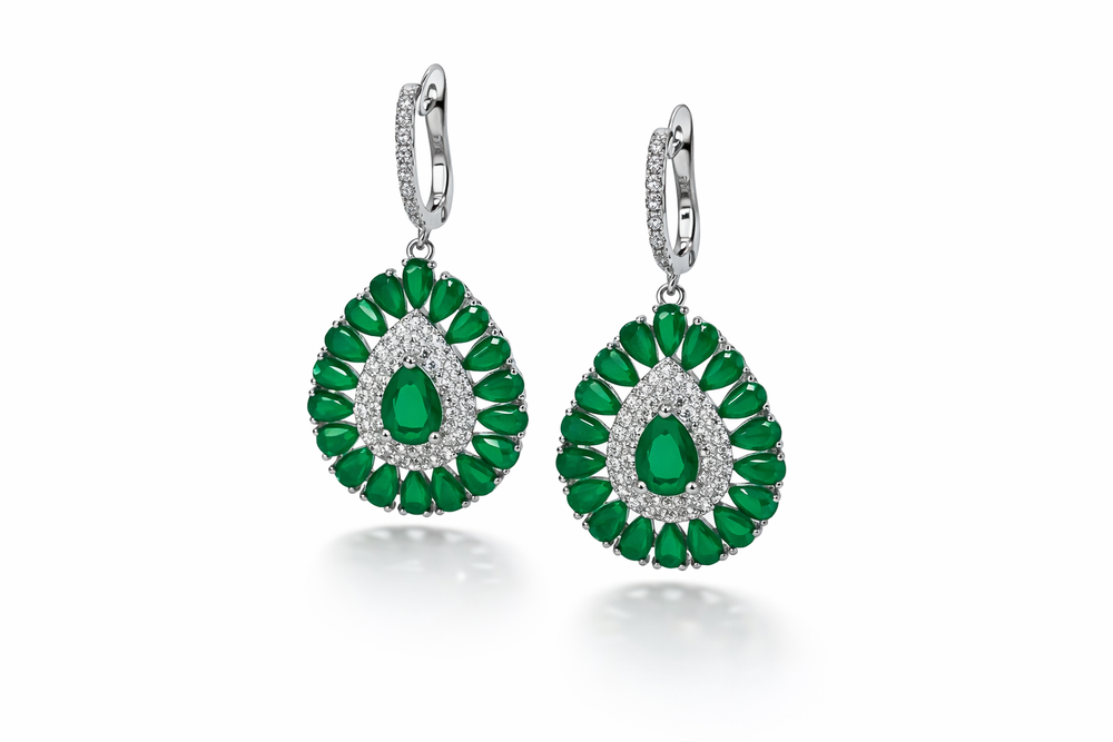 Green And Clear Cubic Zirconia  Earrings