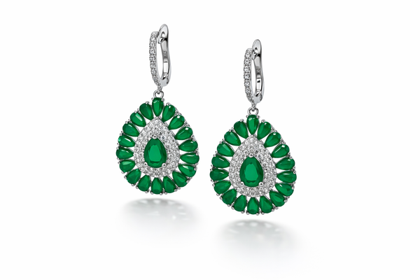 Green And Clear Cubic Zirconia  Earrings