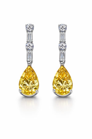 Canary Yellow Teardrop Cubic Zirconia Drop Earrings