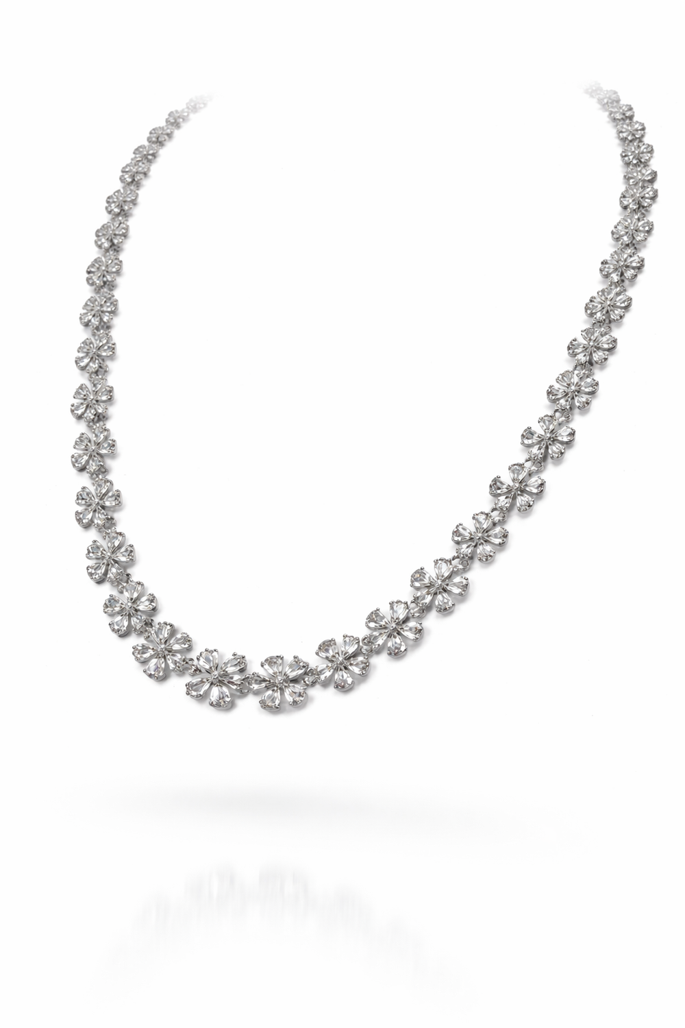 Sterling Silver Flowers In My Dream Cz Short Necklace