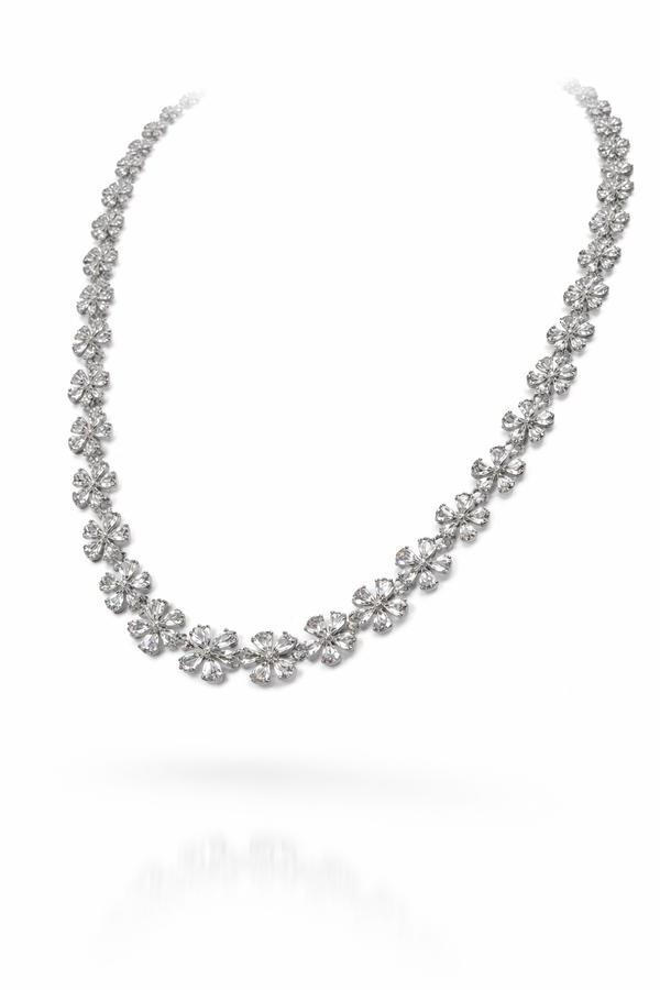 Sterling Silver Flowers In My Dream Cz Short Necklace
