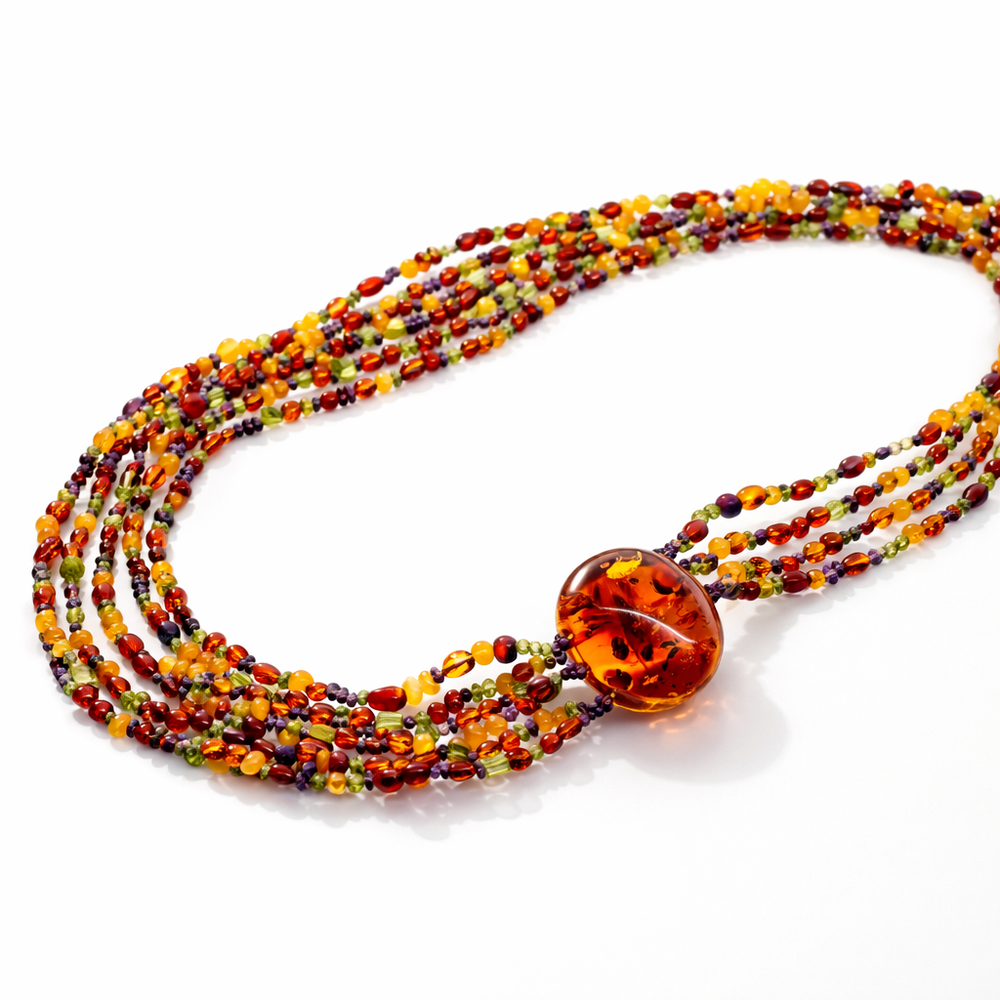 Handmade One of A Kind Multicolor Baltic Amber Bead Necklace